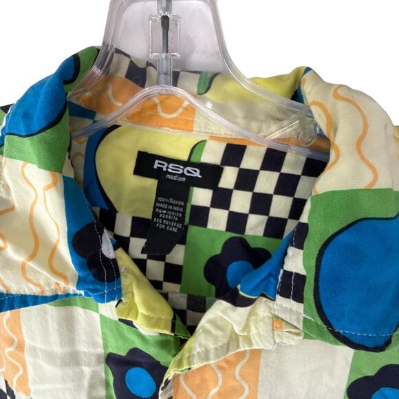 RSQ Geometric Retro Shirt Men's M 90s Rayon Short Sleeve Button Up Relaxed Fit - Picture 5 of 6